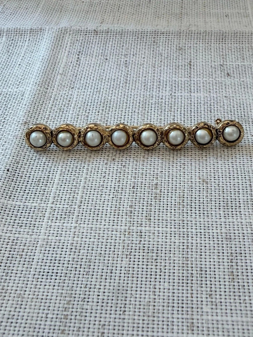 Gold & White Faux Pearl Gold-Tone Brooch Pin 2.7”